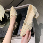 Damen Elegante Pumps mit perlenverziertem Riemen und R&Bratem Blockabsatz R&B