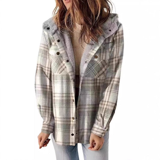 Damen Karierter Flanell-Jacke mit kuscheligem Innenfutter R&B