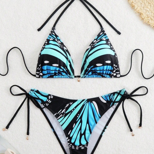 Damen Triangel-Bikini mit stylischem Schnürdetail und trendigem Muster R&B