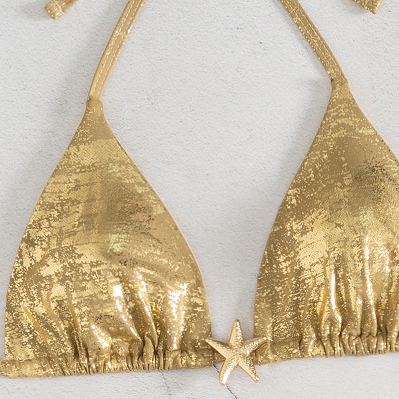 Damen Triangel-Bikini-Set mit glänzenden Akzenten und verstellbaren Trägern R&B