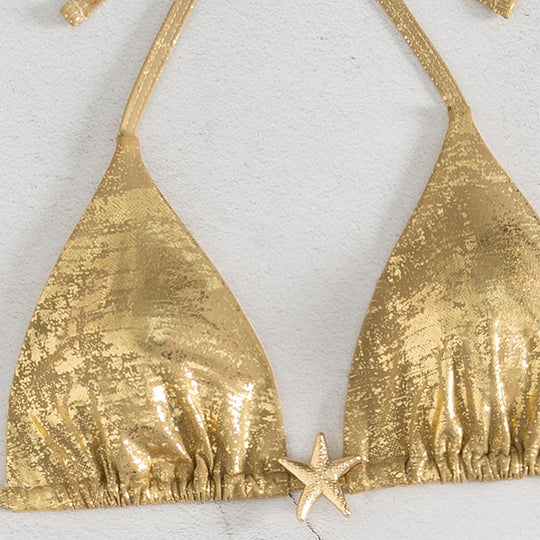 Damen Triangel-Bikini-Set mit glänzenden Akzenten und verstellbaren Trägern R&B