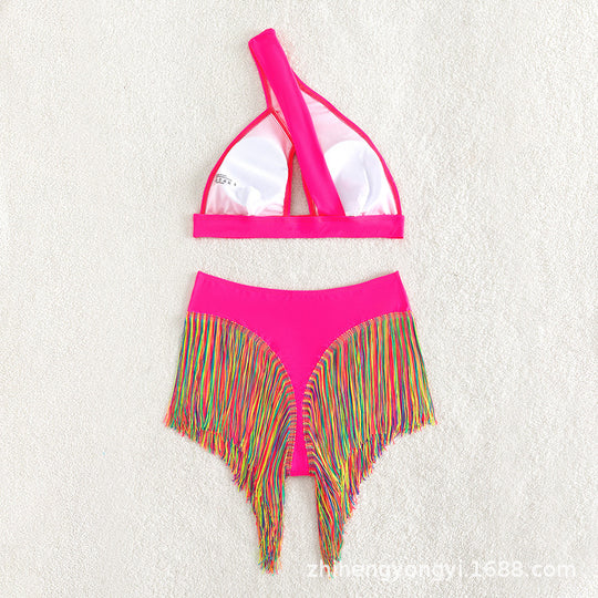 Damen Einseitiger Bikini mit fransigem Saum R&B