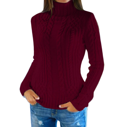 Damen Strickpullover mit hochgeschlossenem Kragen und Zopfmuster R&B