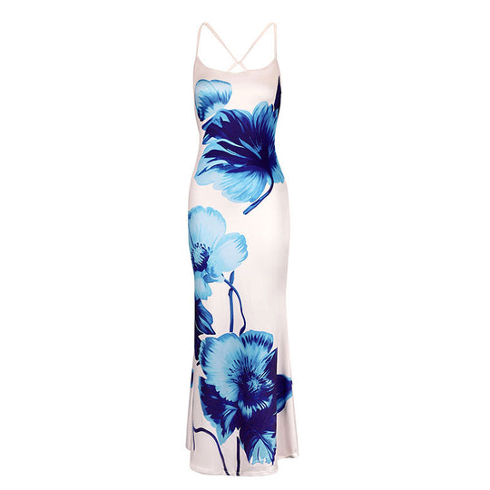 Damen Floral Maxikleid mit zarten Spaghetti-Trägern und figurbetontem Schnitt R&B