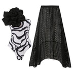 Damen Eleganter Badeanzug mit großem Blumen-Detail und transparentem Überrock R&B