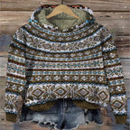 R&B | Damen Strickhoodie mit norwegischem Muster und Kapuze