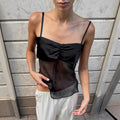 Damen Sexy Trägertop mit transparentem Stoff und raffiniertem Falten-Design R&B