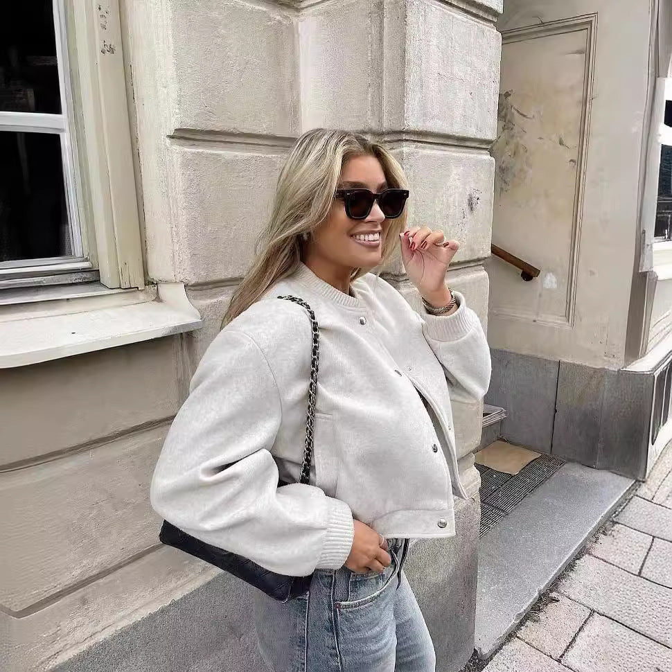 Damen lässige Bomberjacke aus hochwertiger Wollmischung R&B