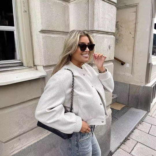 Damen lässige Bomberjacke aus hochwertiger Wollmischung R&B