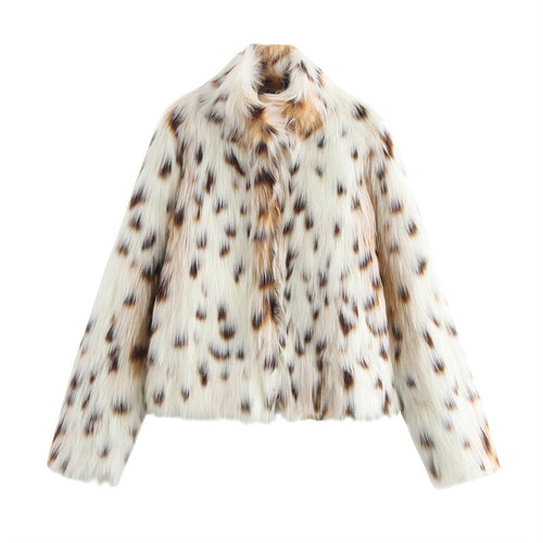 Damen Kuschelige Kunstfelljacke mit modischem Leopardenmuster R&B