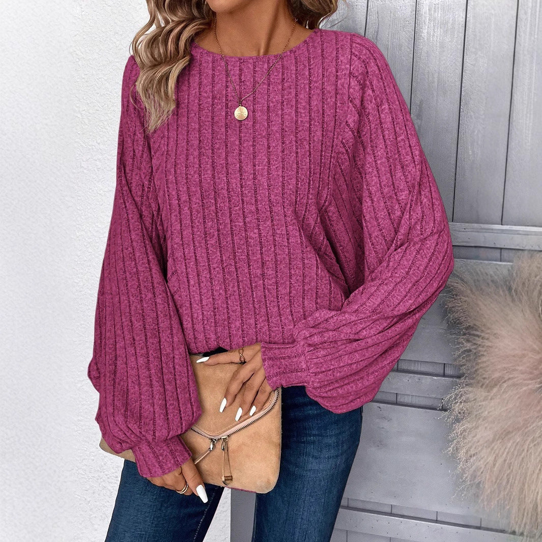 Damen Pullover mit eleganten Ballonärmel und Rippenstruktur R&B