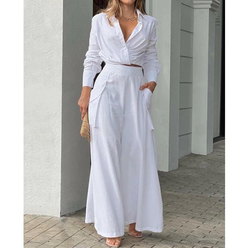 Damen Elegantes und lässiges Zweiteiler-Set mit Crop-Top und weitem Palazzo-Hosen R&B