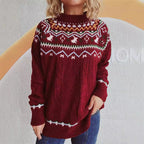 Damen Grobstrickpullover mit festlichem Muster und modernem Zopfdessin R&B