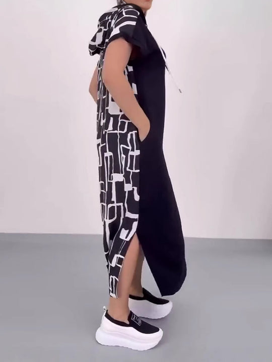 Damen Long Hoodie Kleid mit praktischem Reißverschluss und einzigartigem Design Heidi-Mode