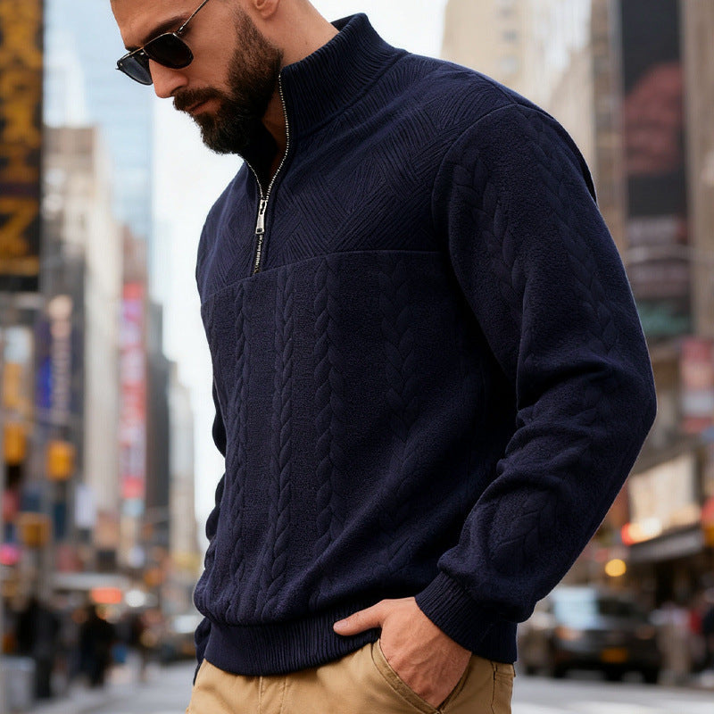 Herren Fleece-Pullover mit hohem Kragen und Reißverschluss R&B
