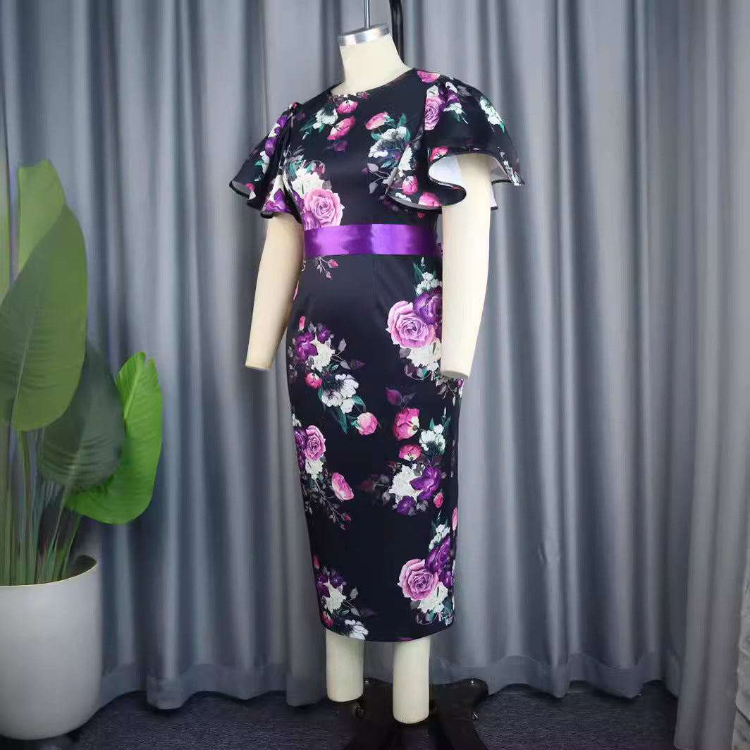 Damen figurbetontes Kleid mit floralen Akzenten R&B
