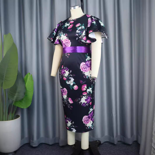 Damen figurbetontes Kleid mit floralen Akzenten R&B