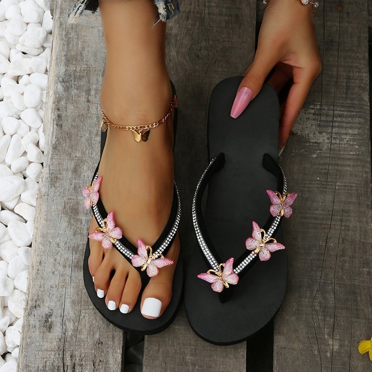 Damen glamouröse Zehentrenner-Sandalen mit floralem Schmuck R&B