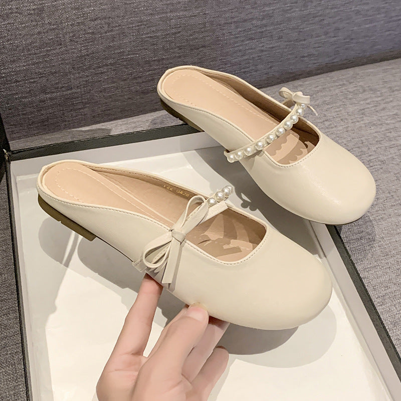 Damen Mules mit eleganter Perlenapplikation und süßem Schleifendetail EB