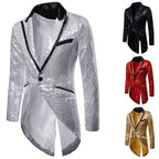 Herren eleganter Pailletten-Blazer mit asymmetrischem Schnitt und luxuriösem Design R&B