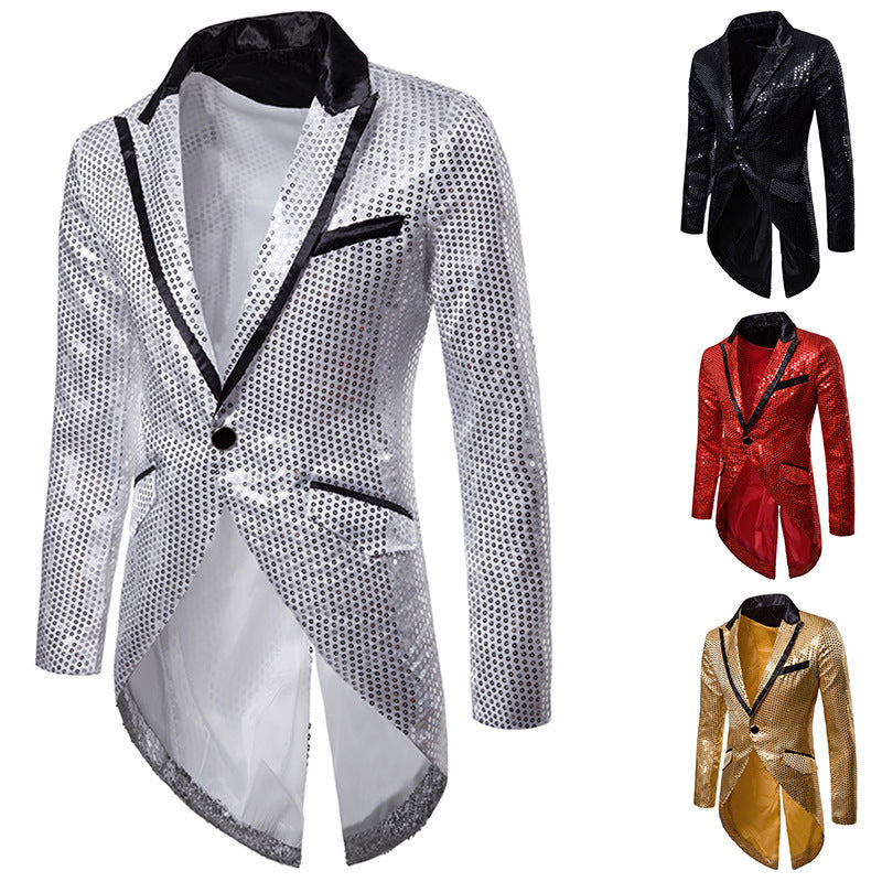 Herren eleganter Pailletten-Blazer mit asymmetrischem Schnitt und luxuriösem Design R&B