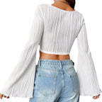 Damen Cropped Oberteil mit Rüschensäumen R&B