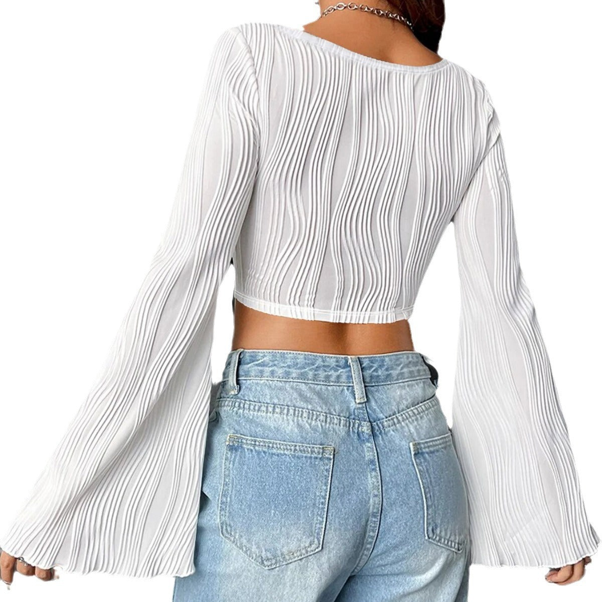 Damen Cropped Oberteil mit Rüschensäumen R&B