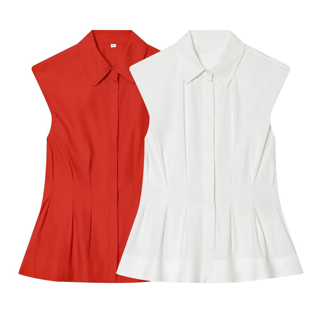 Damen ärmelloses Blusenshirt mit raffinierter Taillierung und elegantem Kragen R&B
