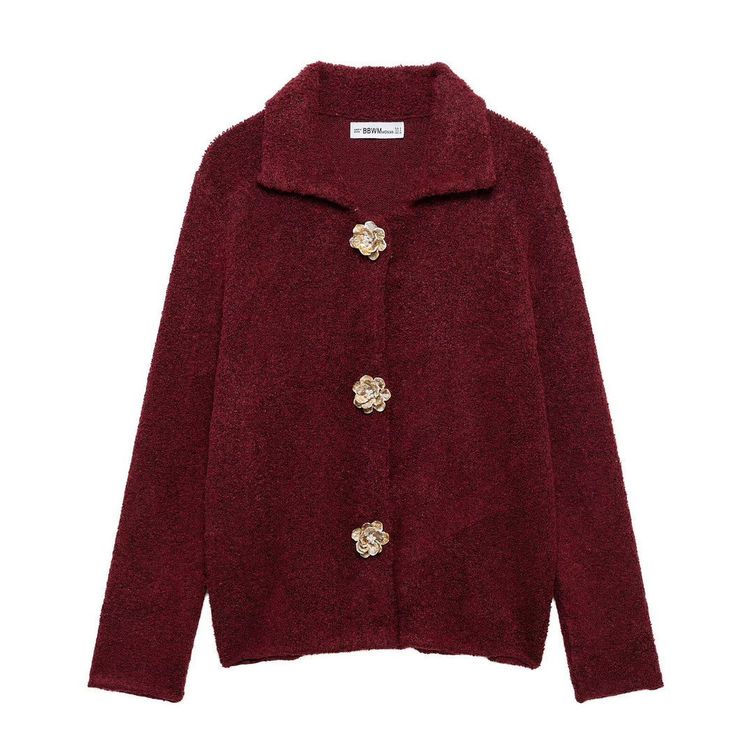 Damen Kuschelige Fluffy-Jacke mit dekorativen Knöpfen R&B