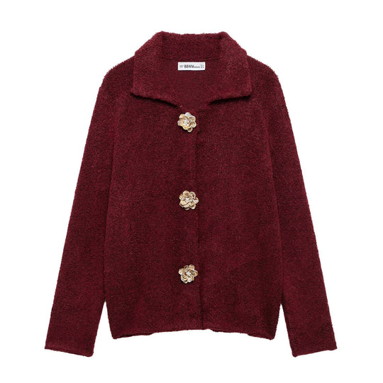 Damen Kuschelige Fluffy-Jacke mit dekorativen Knöpfen R&B