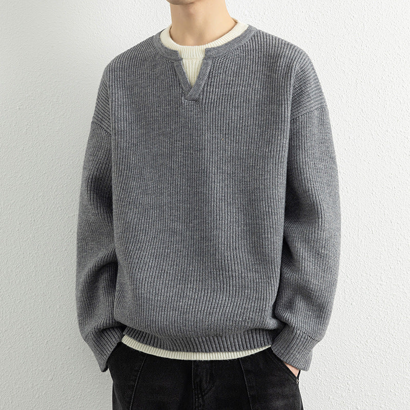 Herren Strickpullover mit V-Ausschnitt und strukturiertem Design R&B