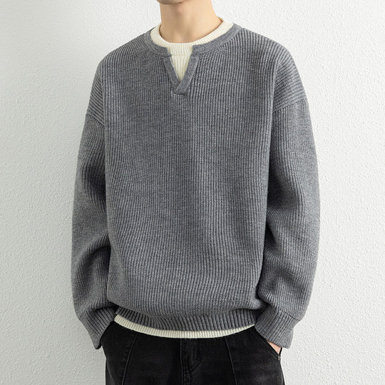 Herren Strickpullover mit V-Ausschnitt und strukturiertem Design R&B
