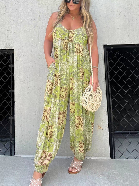 Damen Verspielter Maxijumpsuit mit floralem Muster und praktischen Taschen R&B