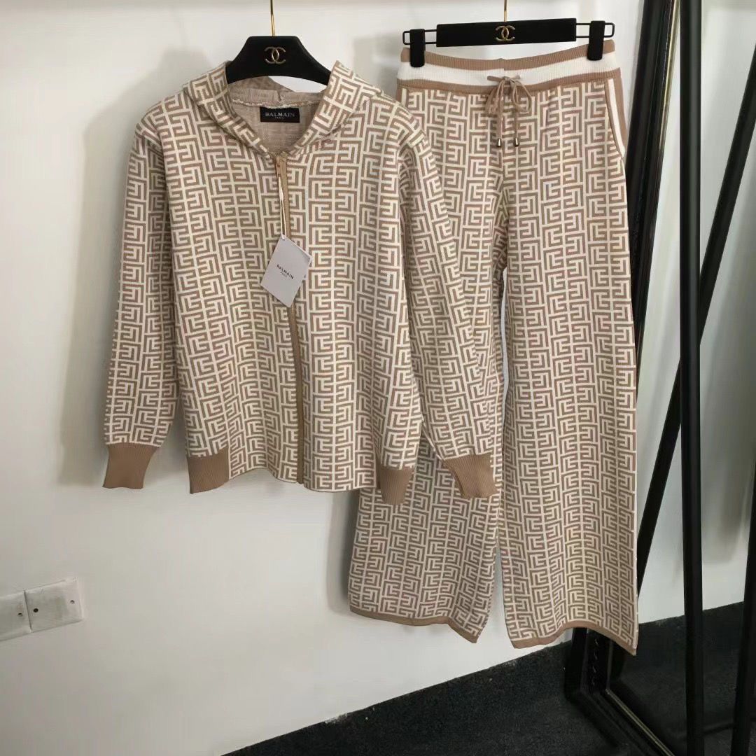 Damen modisches Strick-Loungewear-Set mit grafischem Muster R&B