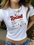 Damen figurbetontes T-Shirt mit Vintage-Teddymotiv und urbanem Schriftzug R&B