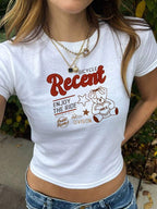 Damen figurbetontes T-Shirt mit Vintage-Teddymotiv und urbanem Schriftzug R&B