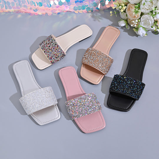 Damen Glamouröse Riemchen-Pantoletten mit funkelndem Glitter-Design R&B