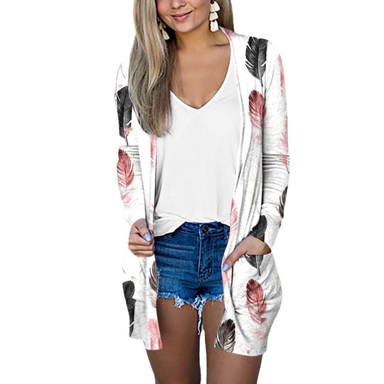 Damen lässige Longjacke mit einzigartigem Feder-Design und praktischen Taschen R&B