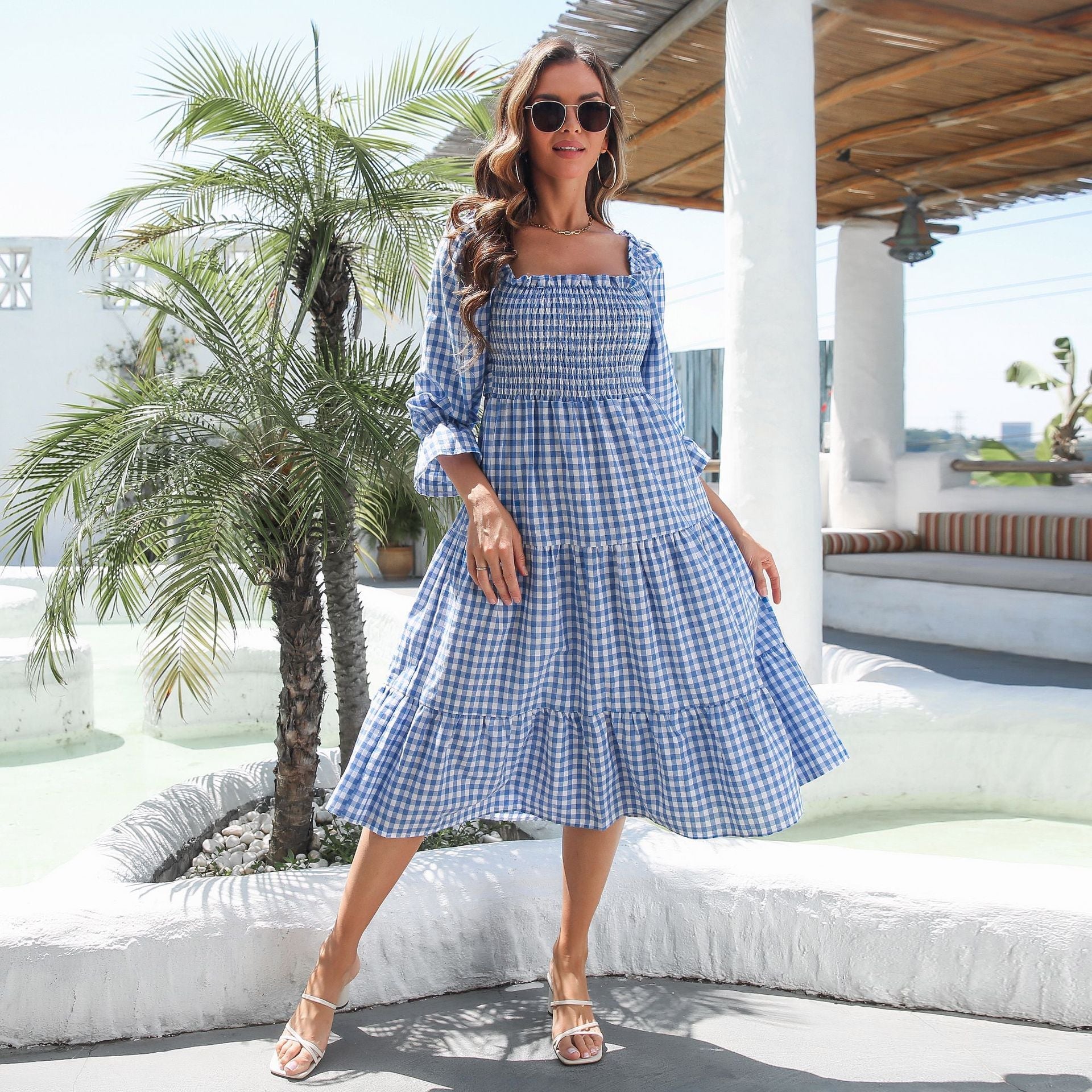 Damen Maxi-Kleid mit Karomuster R&B