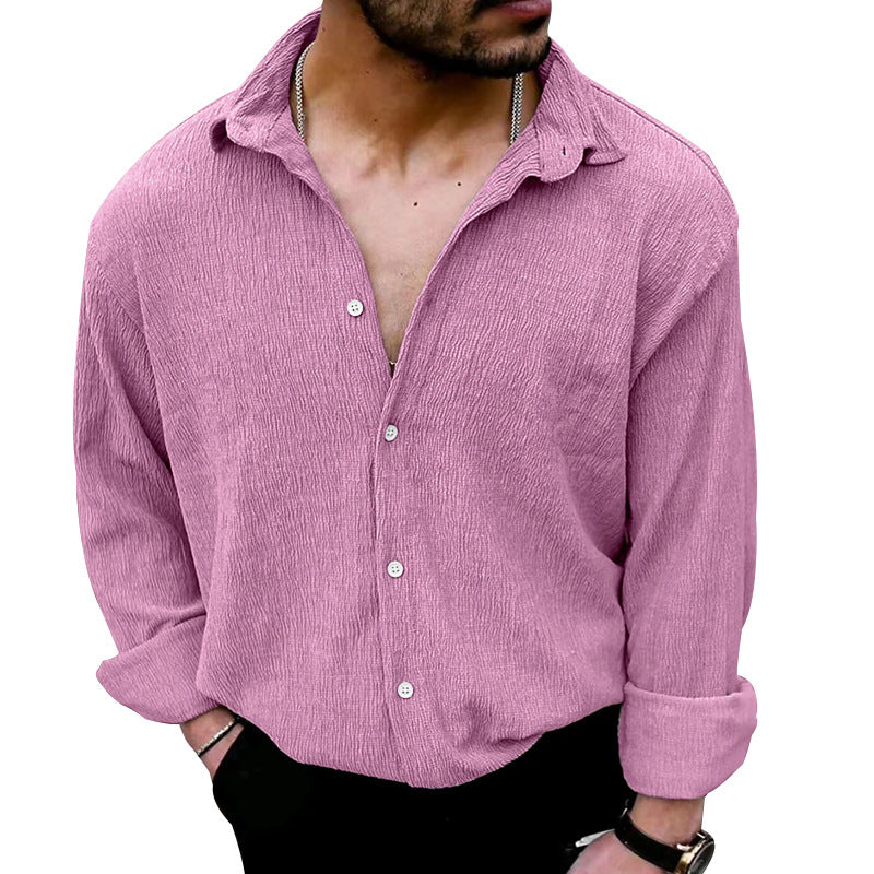 Herren lässiges Langarmhemd mit strukturiertem Design und modernen Knopfdetails R&B