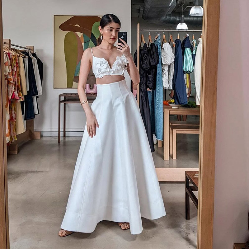 Damen Modisches Set mit Blumendetails und ausgestelltem Rock R&B