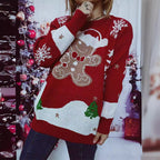 Damen Weihnachts-Pullover mit gingerbread-Motiv und Rundhalsausschnitt R&B