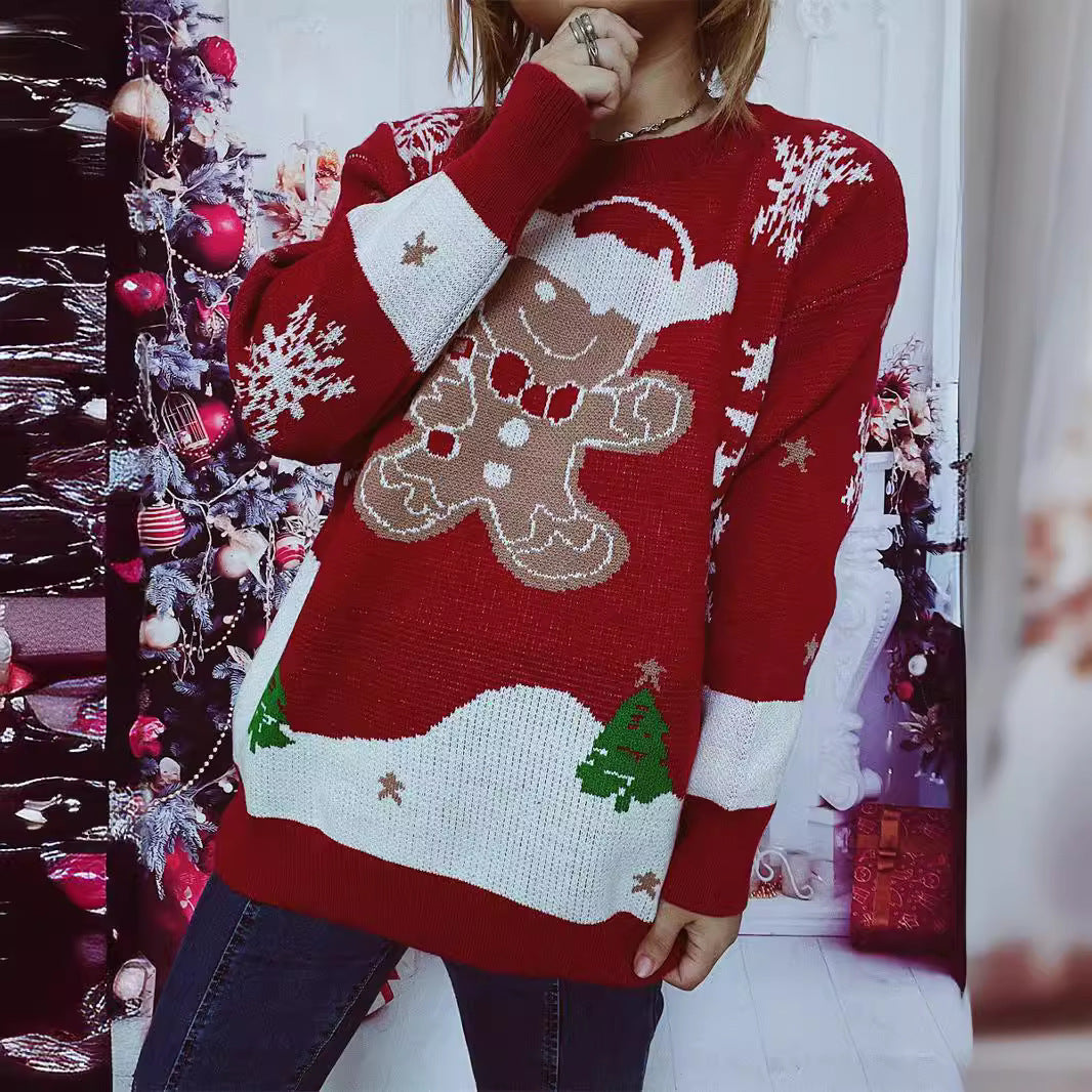 Damen Weihnachts-Pullover mit gingerbread-Motiv und Rundhalsausschnitt R&B