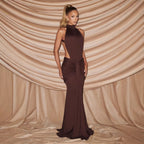 Damen Elegantes Maxikleid mit schickem Halterdesign und raffiniertem Drapierungselement EB