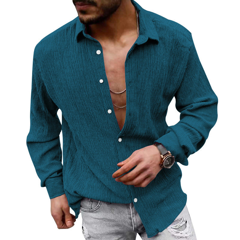 Herren lässiges Langarmhemd mit strukturiertem Gewebe und modernem Look R&B