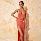 Damen elegantes Maxikleid mit verführerischen Seitenschlitzen R&B