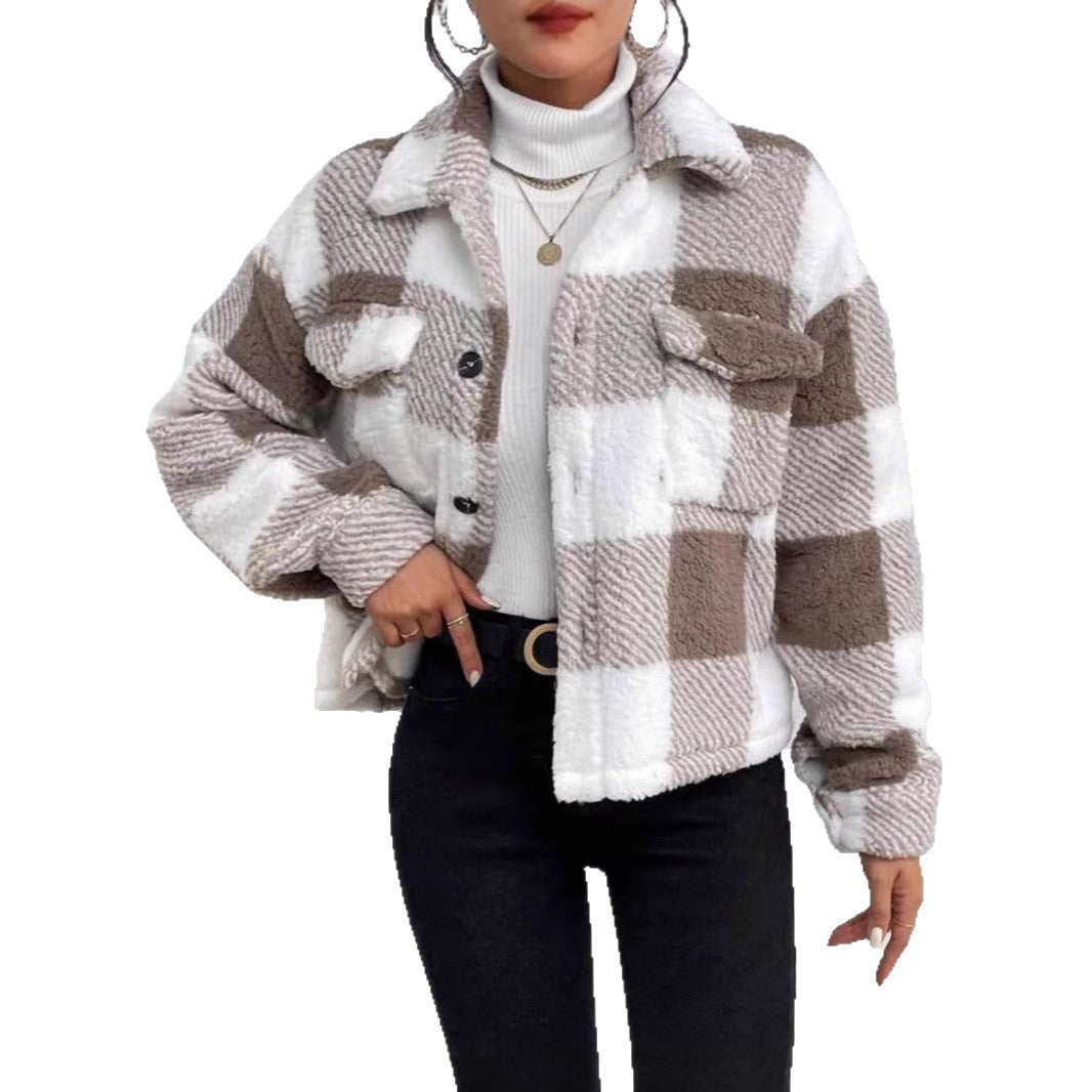 Damen Kuschelige Karojacke mit Umlegekragen R&B