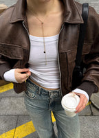 R&B | Distressed Fauxleder Zip-Jacke