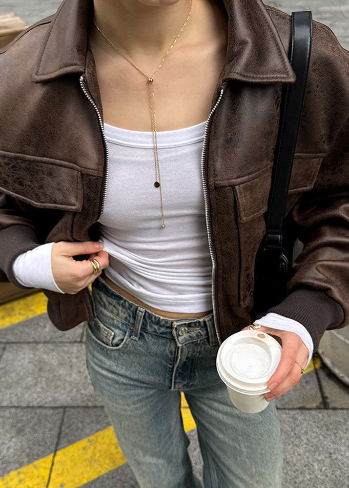 R&B | Distressed Fauxleder Zip-Jacke