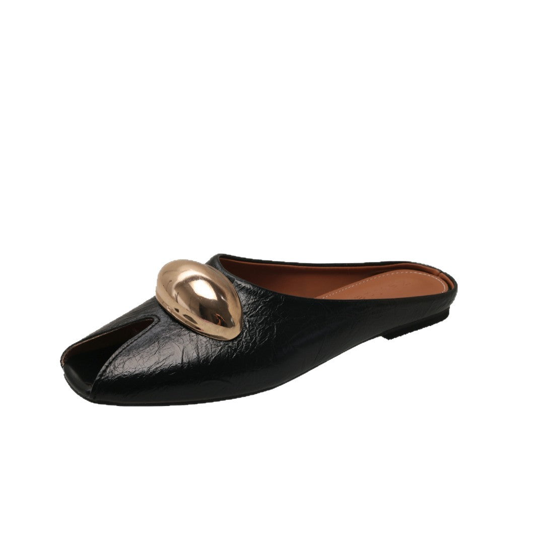 Damen Offene Mules mit schimmerndem Obermaterial und dekorativem Metall-Detail R&B